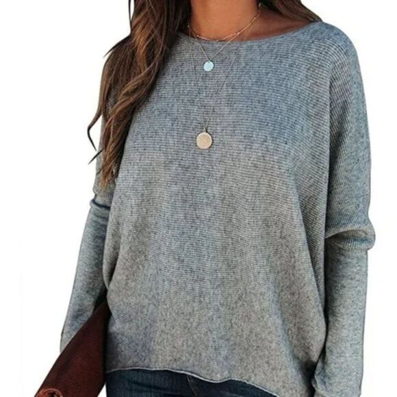 WOMEN'S Off Shoulder Long Batwing Sleeve Oversized - Grey - Picture 1 of 6
